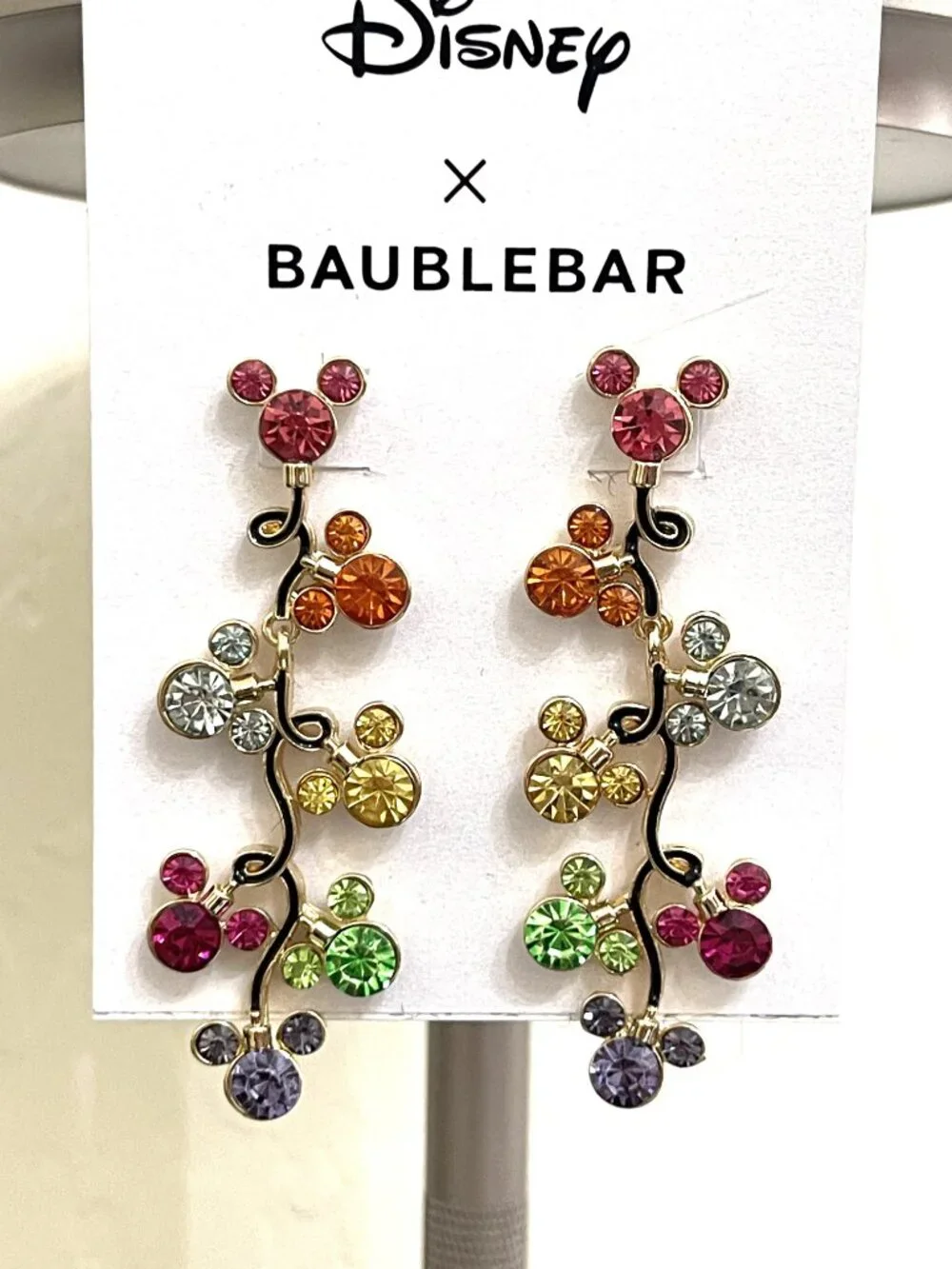 New Disney BaubleBar Earrings Mickey Mouse Gold Gems Crystals Pierced